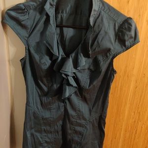 Express shiny blue top with ruffles